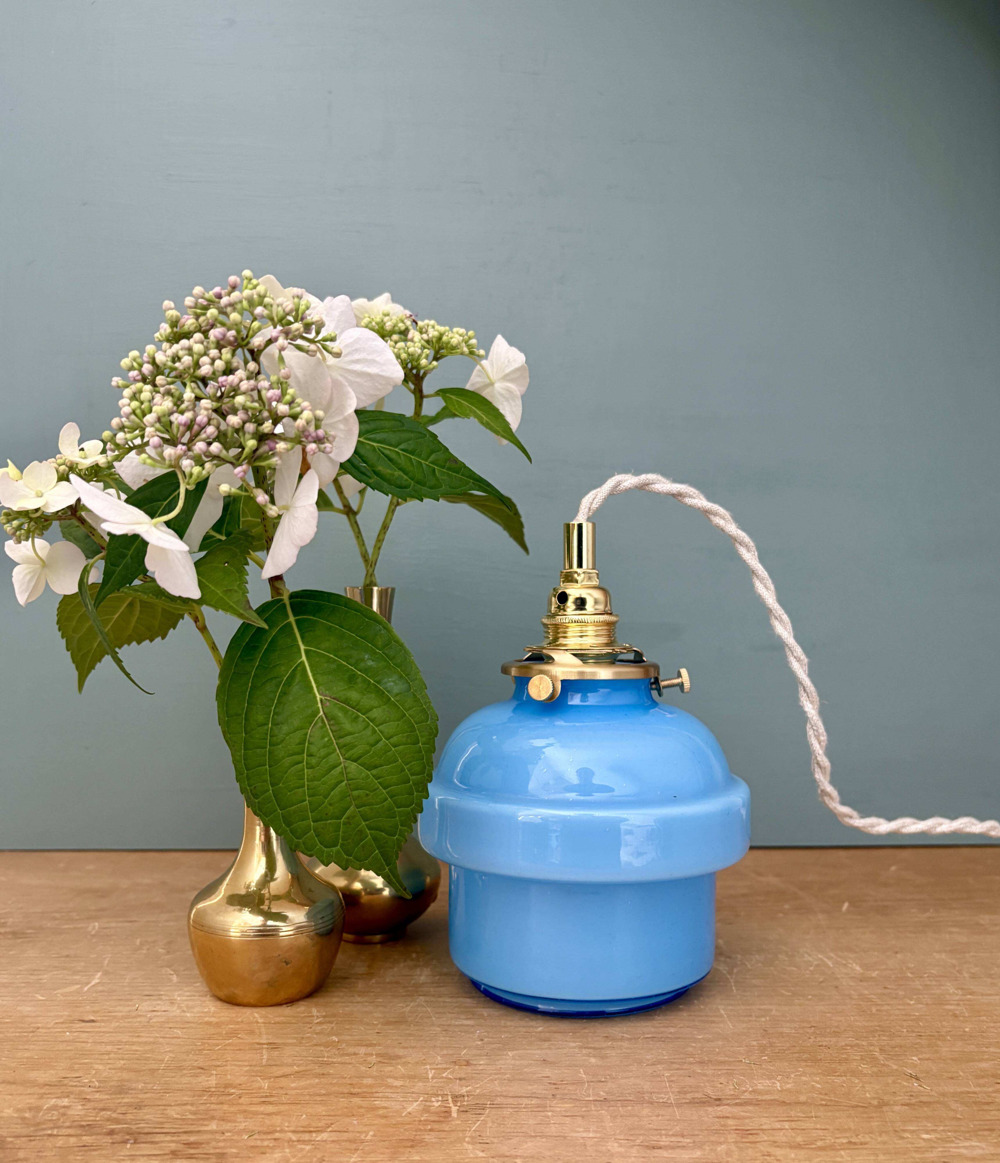 Vintage blue opaline globe pendant light