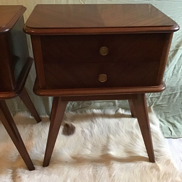 Pair of bedside tables Scandinavian feet 50's compass