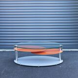 Antoine Motard designer swivel tempered glass coffee table