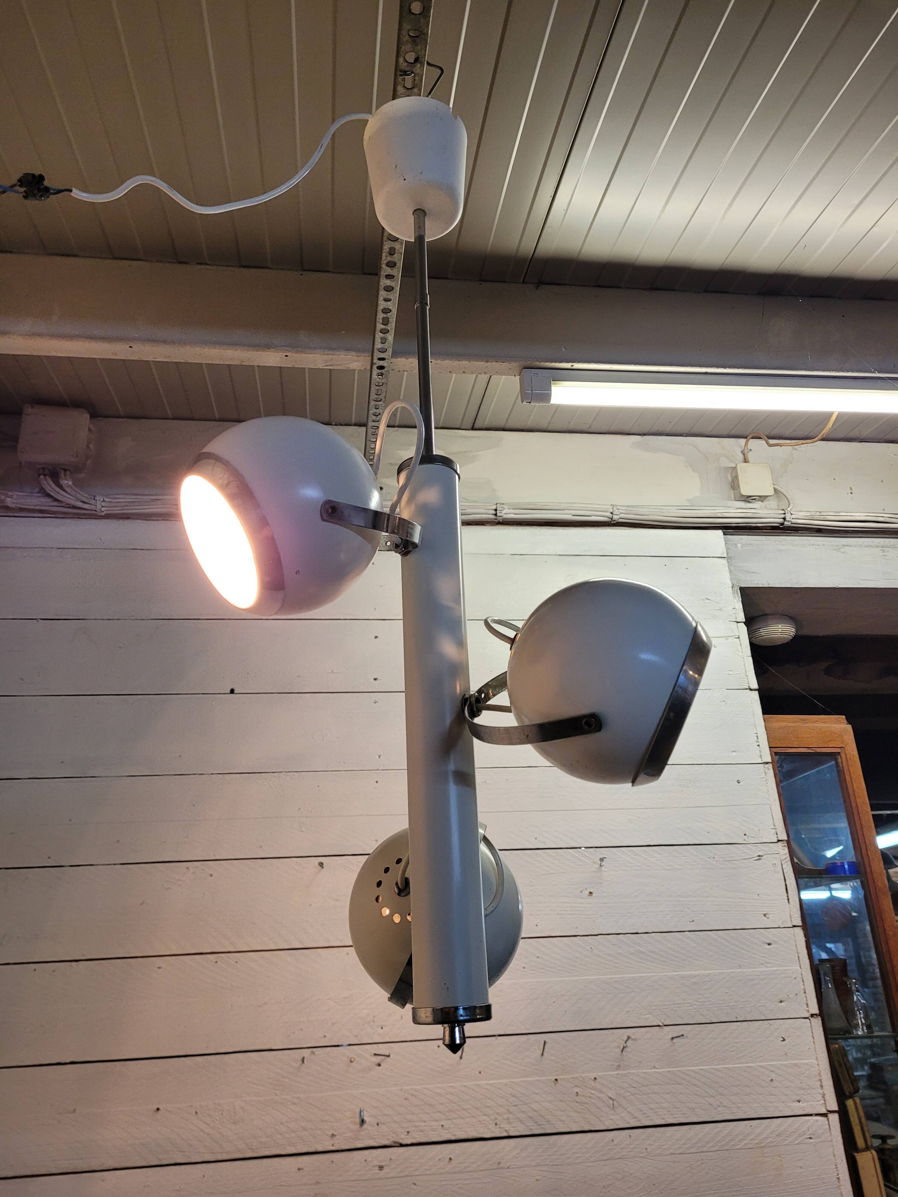 Vintage eyeball pendant chandelier with 3 lacquered reflectors