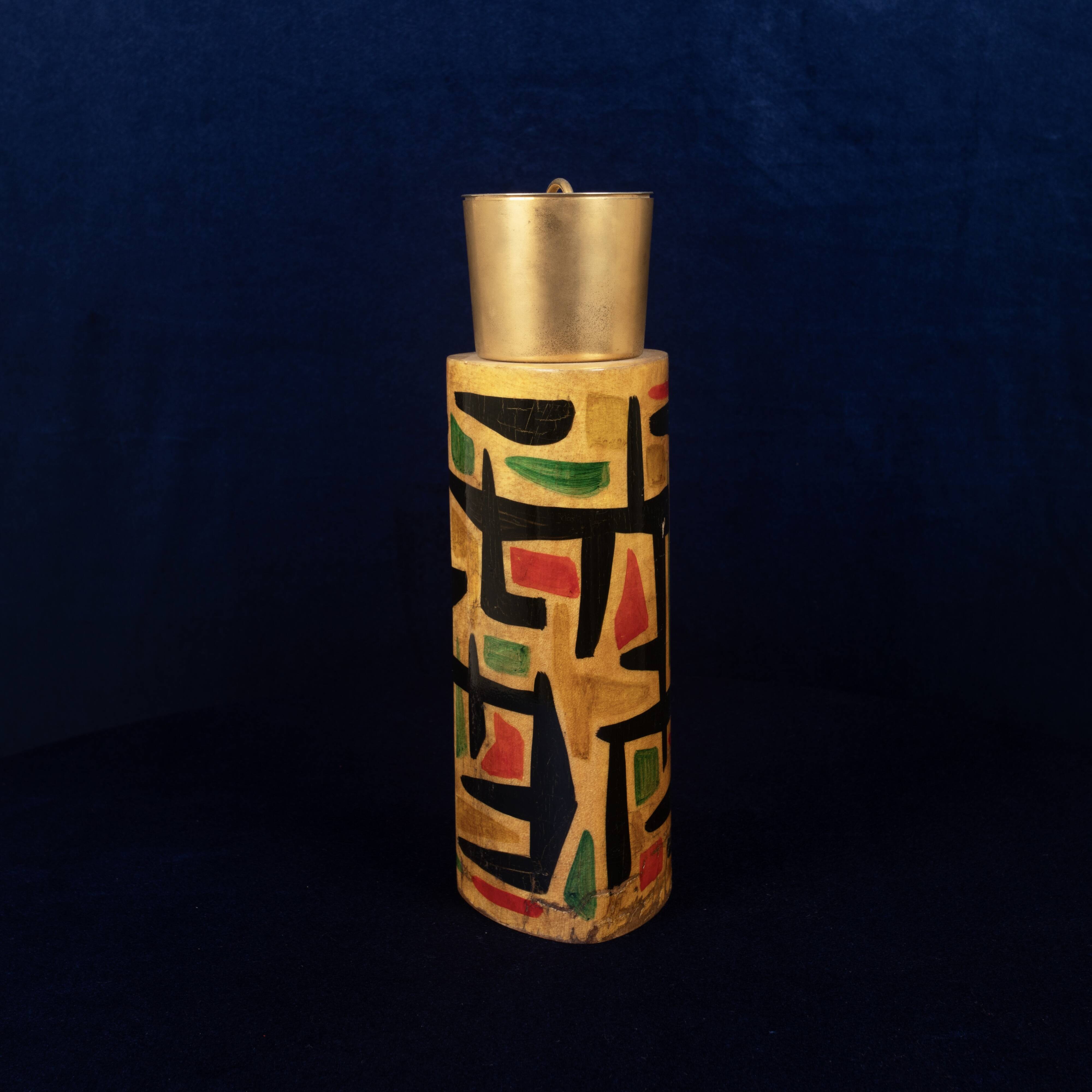 Aldo Tura Mod. 796D Parchment Thermos with Abstract Decoration, 1940