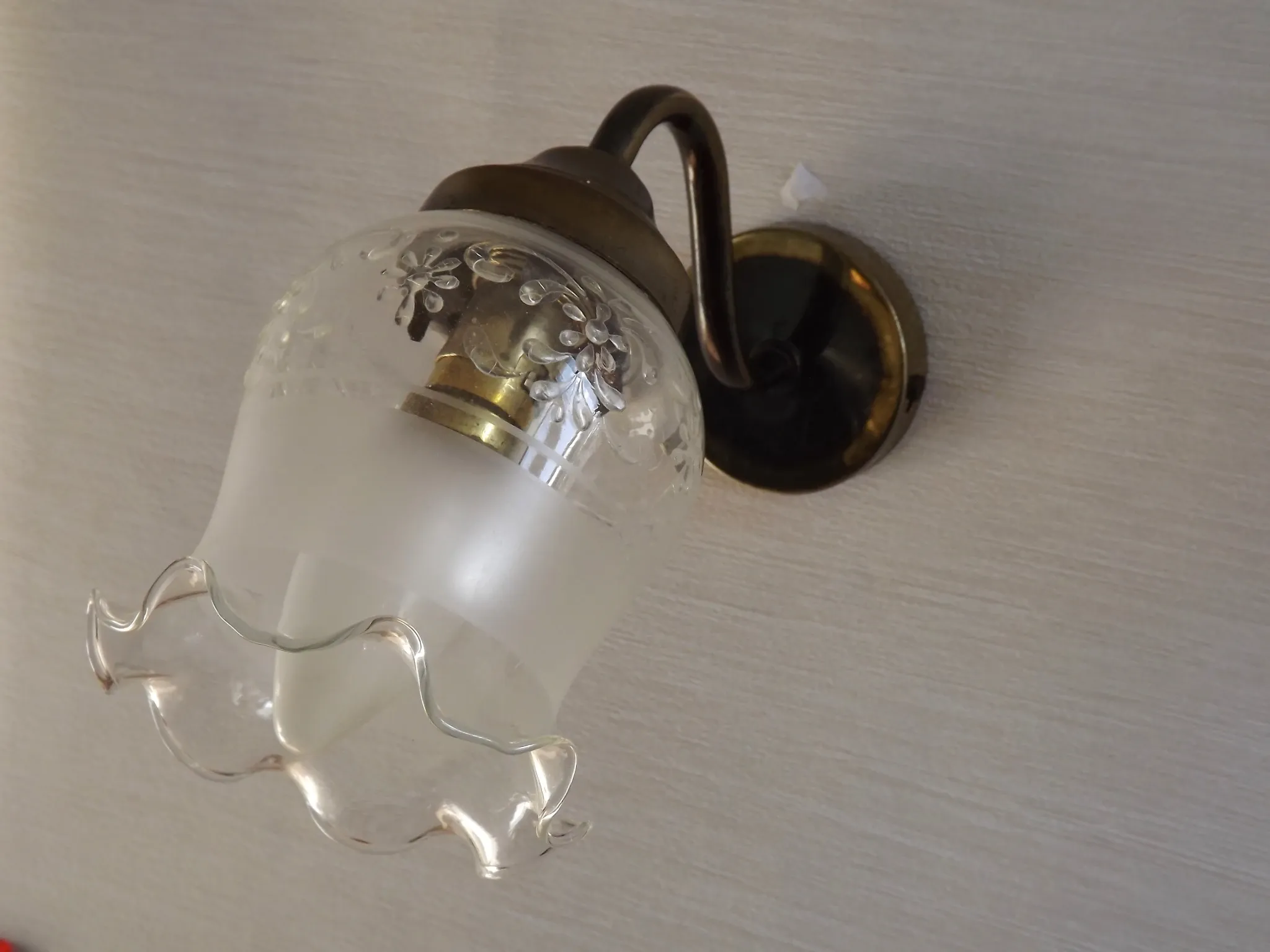 Pair of French Vintage Bronze Effect Metal Wall LIghts Floral Glass Shades
