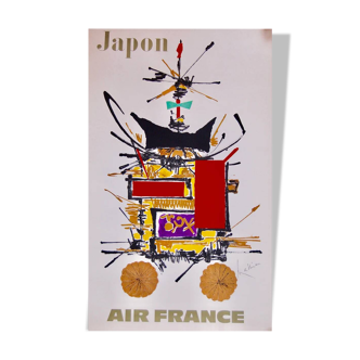 Affiche original Air France Japon par Georges Mathieu en 1967 - Petit Format - On linen