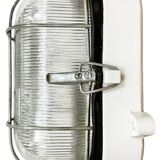 Industrial white porcelain cage wall light with ribbed glass, 1970s