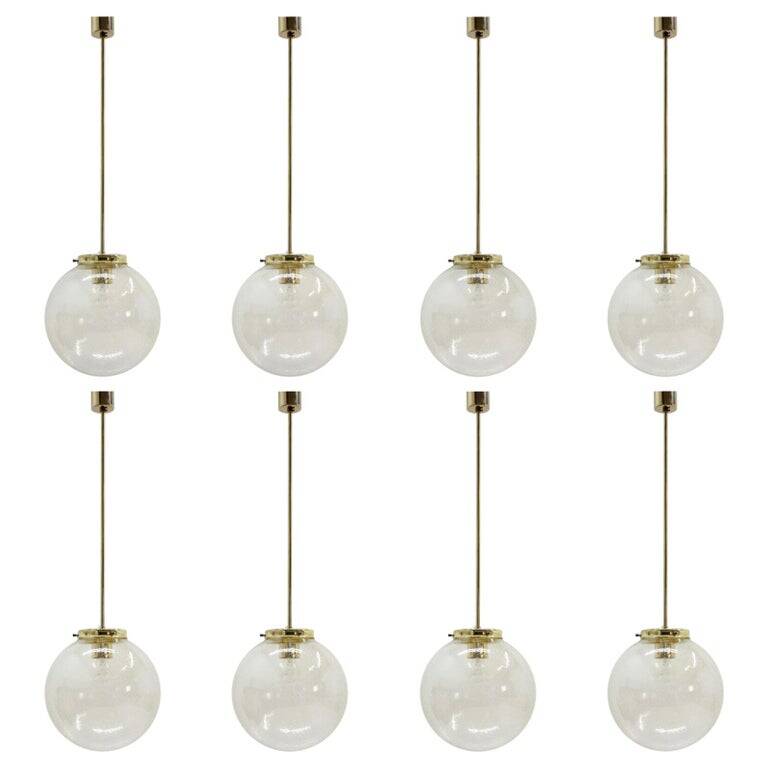 Design Midcentury Brass and bubble glass Pendant, 1980s