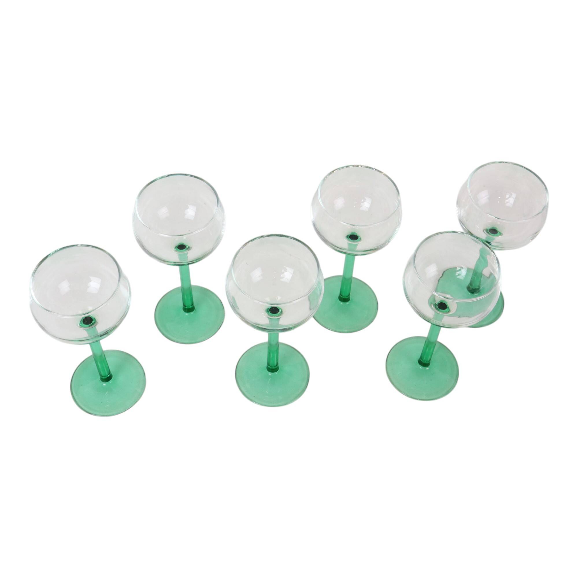 Set of 6 Vintage Luminarc Alsace Wine Glasses Narrow Green Base