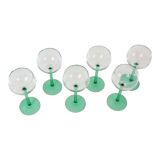 Set of 6 Vintage Luminarc Alsace Wine Glasses Narrow Green Base