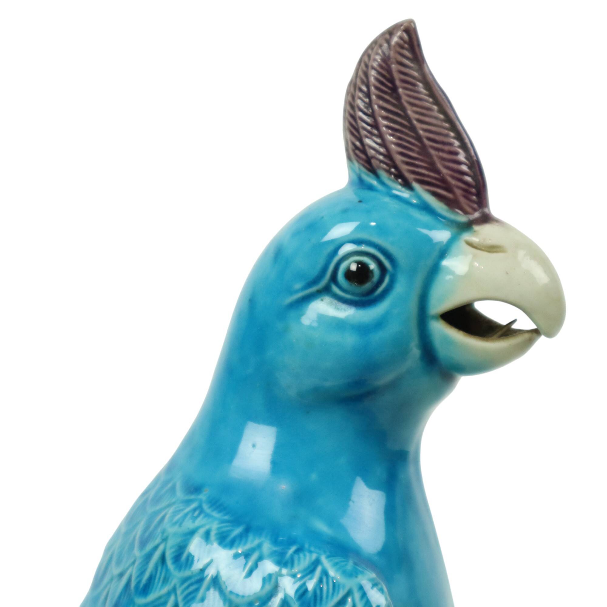 Pair of Turquoise Glazed Parrots Chinese Porcelain 30cm