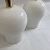 White Swirl Murano Glass Table Lamps 1970s Hollywood Regency Minimalism bed