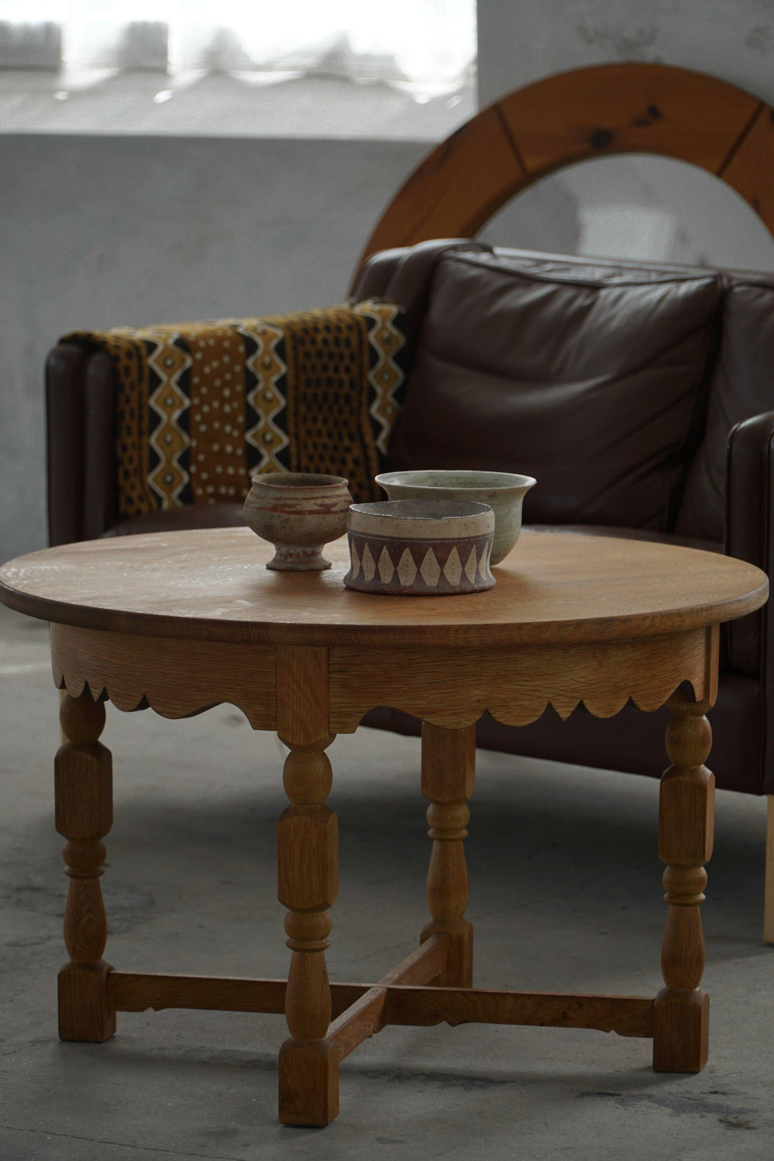 Mid-century Danish round side table in solid oak, Henning Kjærnulf, 1960s.