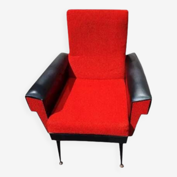 Fauteuil tissu bouclettes et skaï 1960