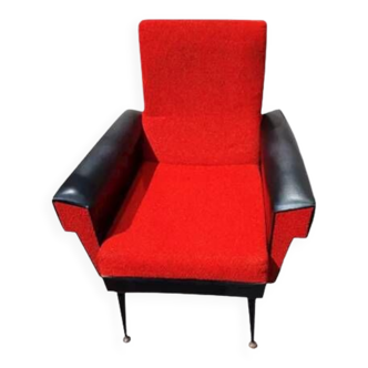 Fauteuil tissu bouclettes et skaï 1960