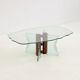Vintage postmodern coffee table with wavy glass and wooden spheres