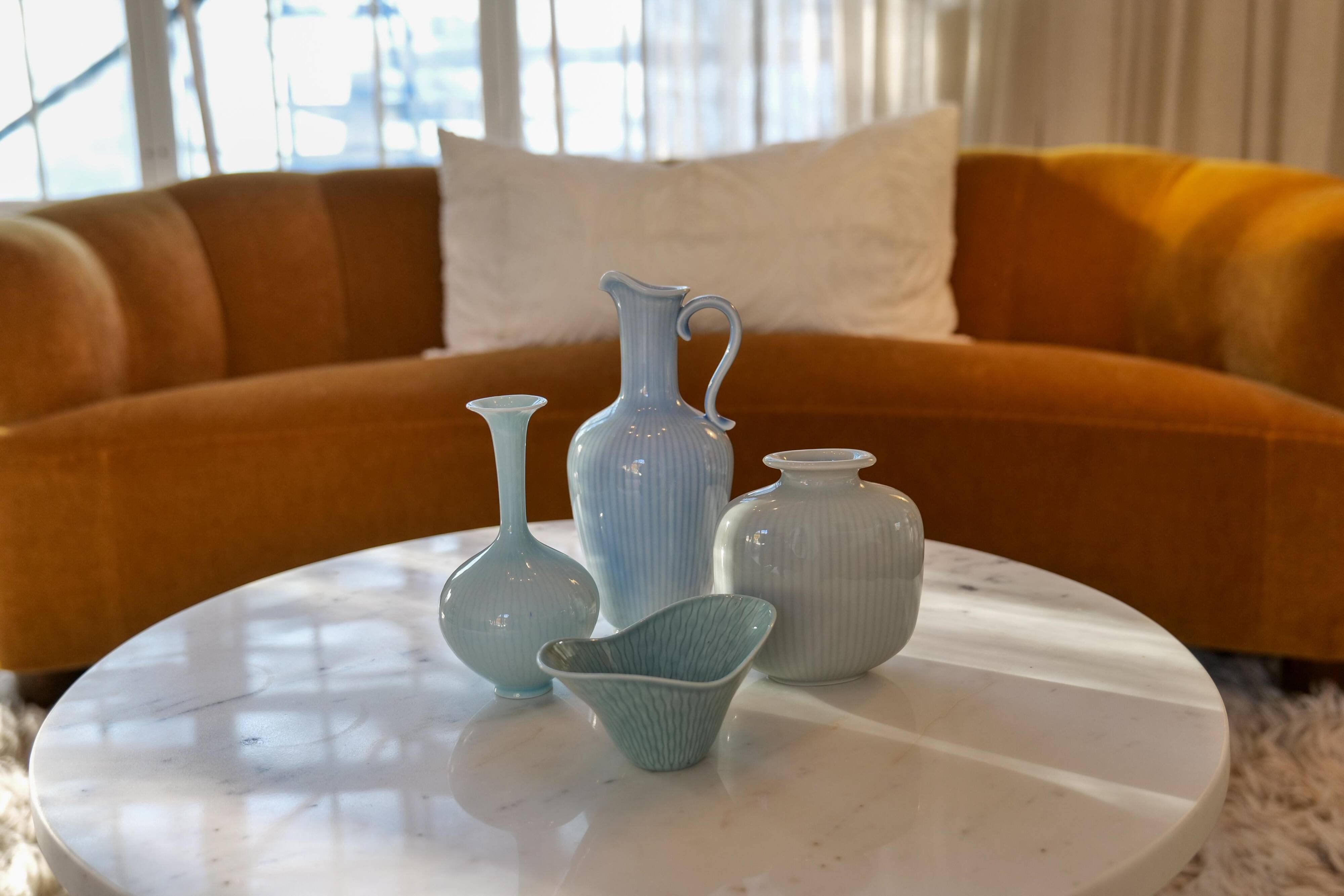 Mid-century modern set of 4 ceramic vases by Rörstrand, Gunnar Nylund, Sweden, 1950s.