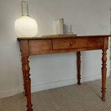 Old solid wood console - turned legs - drawer in chic country style