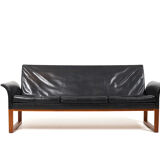 Danish Teak and Black Leather Sofa c.1960