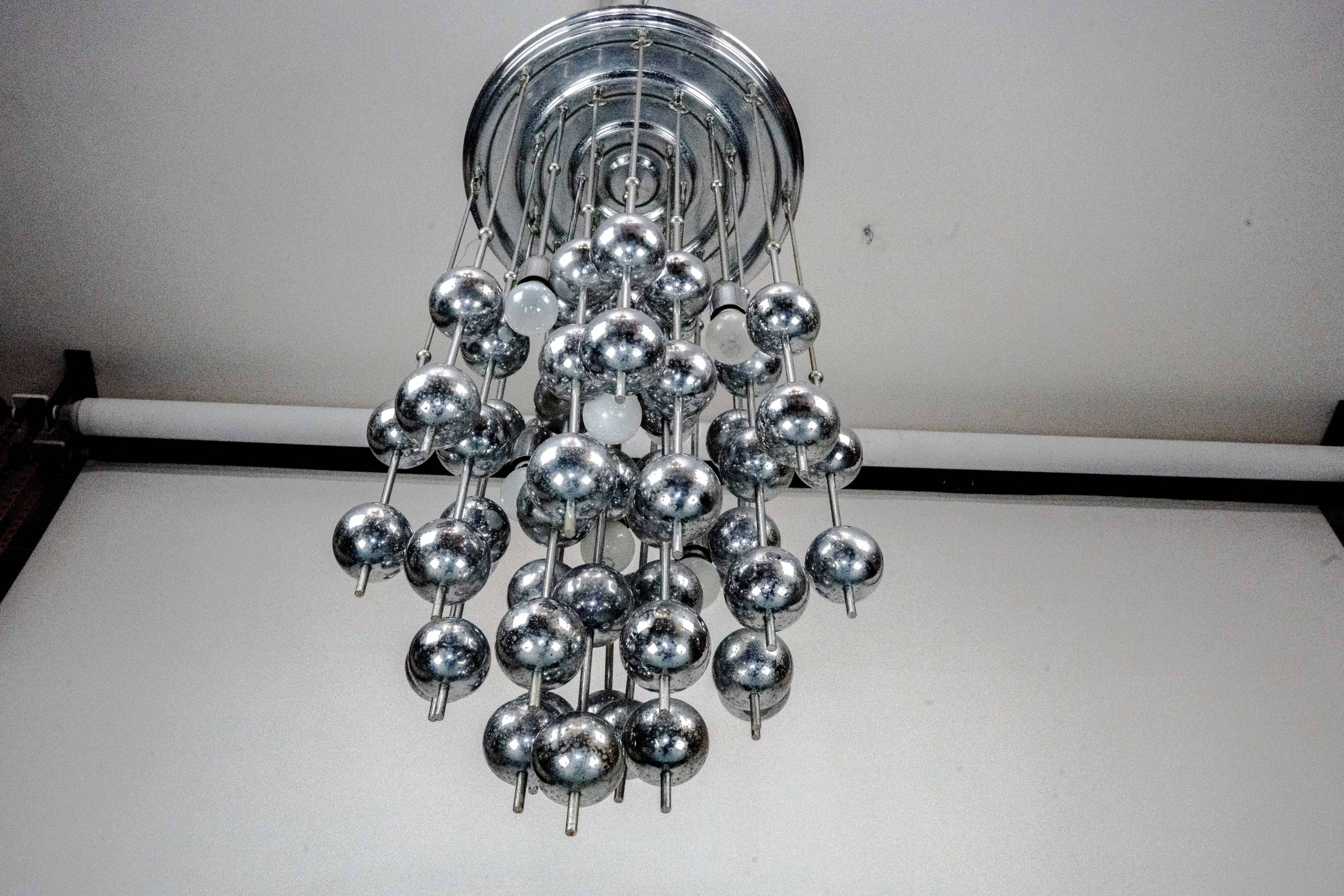 Italian Chrome Chandelier with Spherical Elements, 1970s