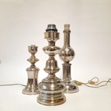 Three vintage bedside lamps in silver