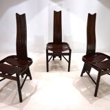 Set of 3 Allmilmö brutalist dining chairs oak, 1980