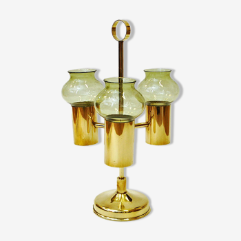 Norwegian Odel Brass Candleholder three arms with green shades 1960s