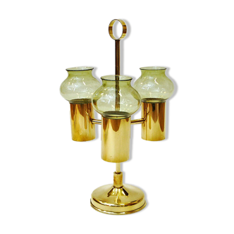 Norwegian Odel Brass Candleholder three arms with green shades 1960s