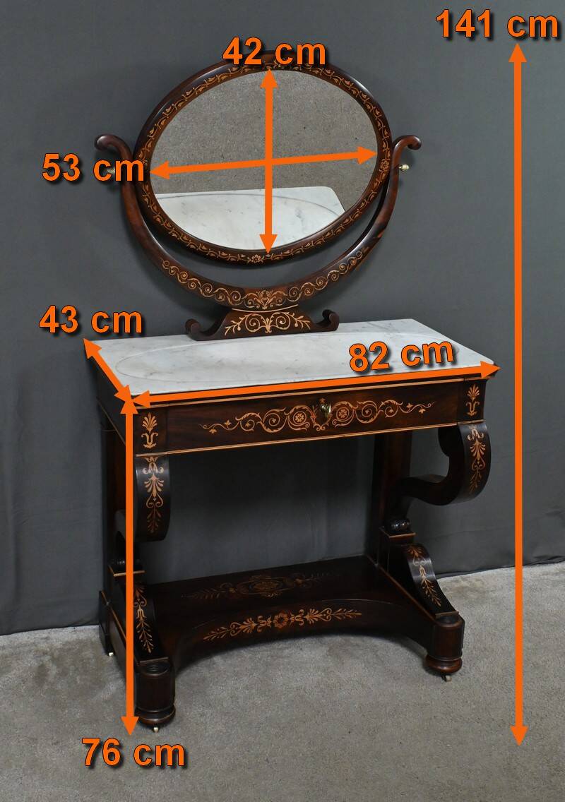 Coiffeuse en Palissandre et Marqueterie, époque Charles X – Début XIXe