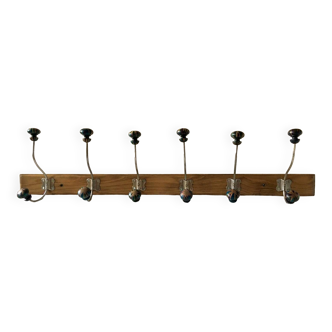 Wooden coat hook with 6 double hooks