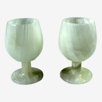 2 onyx goblets, wine glasses, handmade in Italy, vintage from the 1970s
