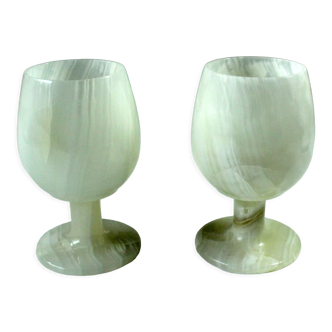 2 gobelets en onyx, verres à vin fabriqués à la main en Italie, millésime des années 1970