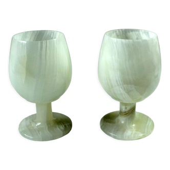 2 onyx goblets, wine glasses, handmade in Italy, vintage from the 1970s