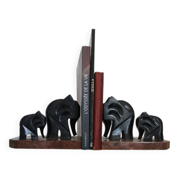 Art Deco bookends, wood and marble, Armand
