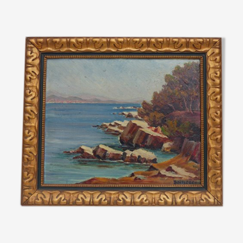 Tableau bord de mer huile sur panneau signé en bas à droite « Boissereno »