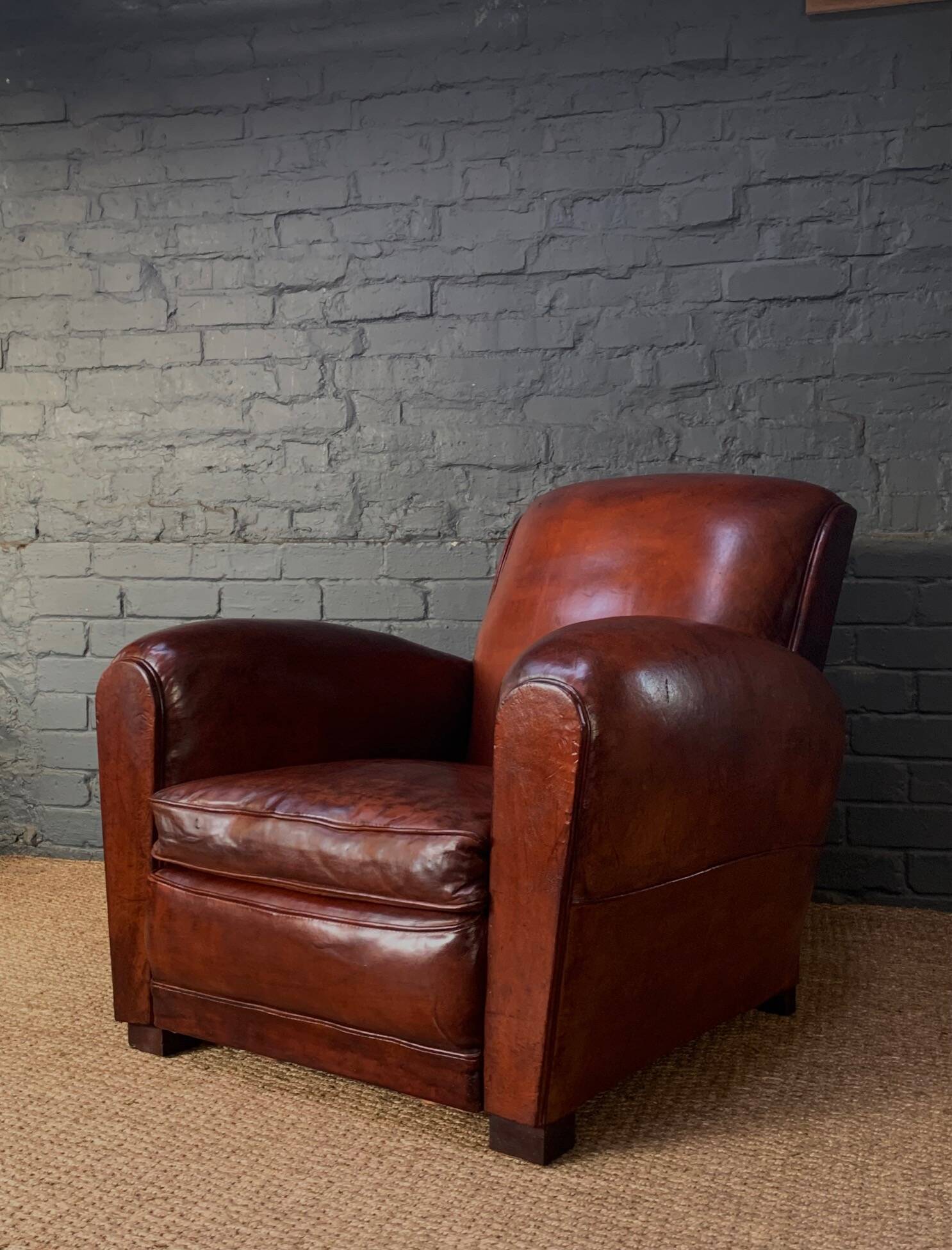 French, leather club chair, cuban lounge model circa 1940's