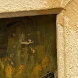Huile sur toile par Borsodi Barsudi signature à identifier scène de rue A4321