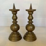 Pair of brass candlesticks with spikes