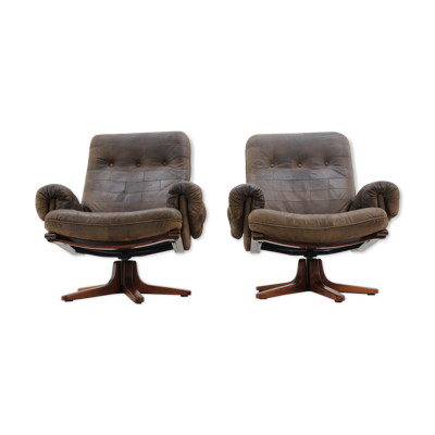 Fauteuils scandinaves en cuir 1970s
