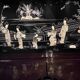 "Chinese black lacquer cabinet, mother-of-pearl inlays, court scenes"