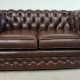 Brown leather chesterfield sofa two places