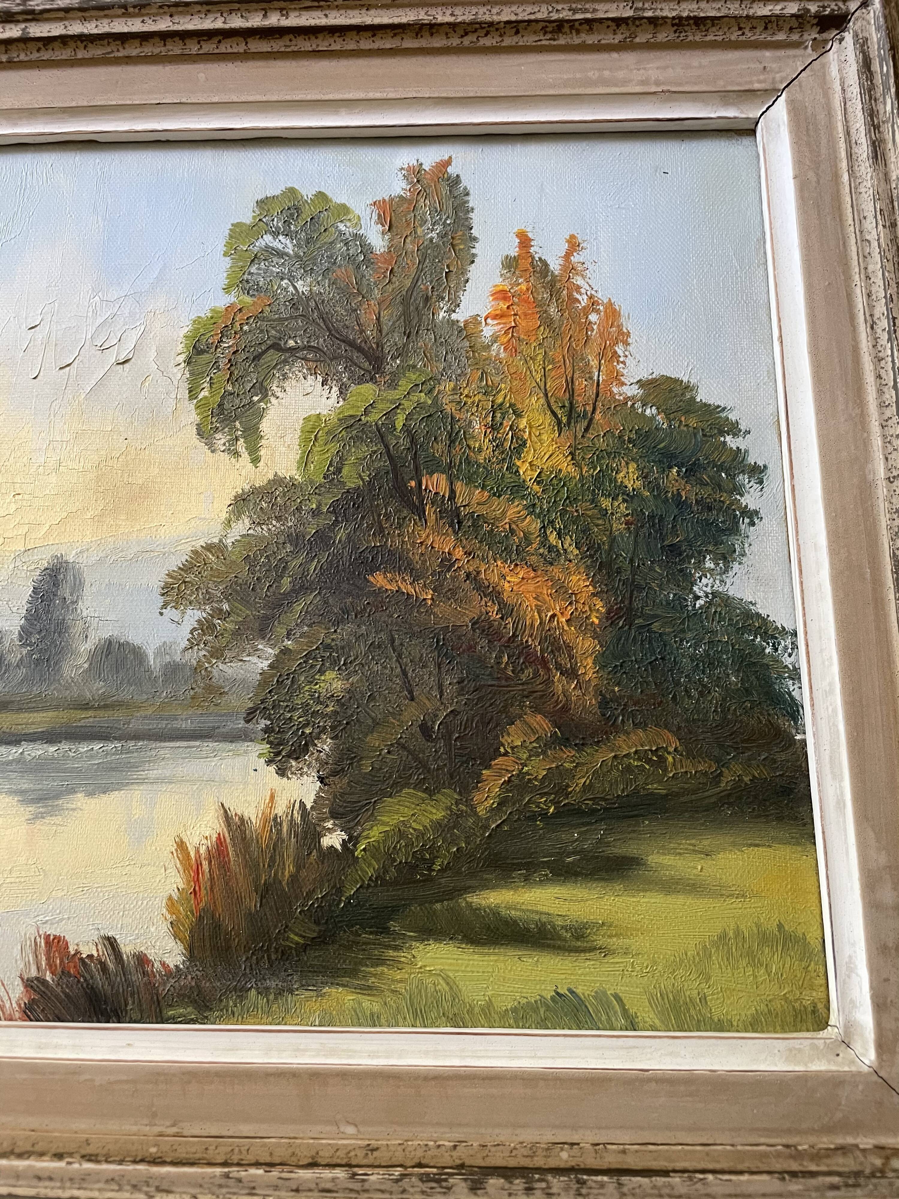 Oil on canvas framed river landscape