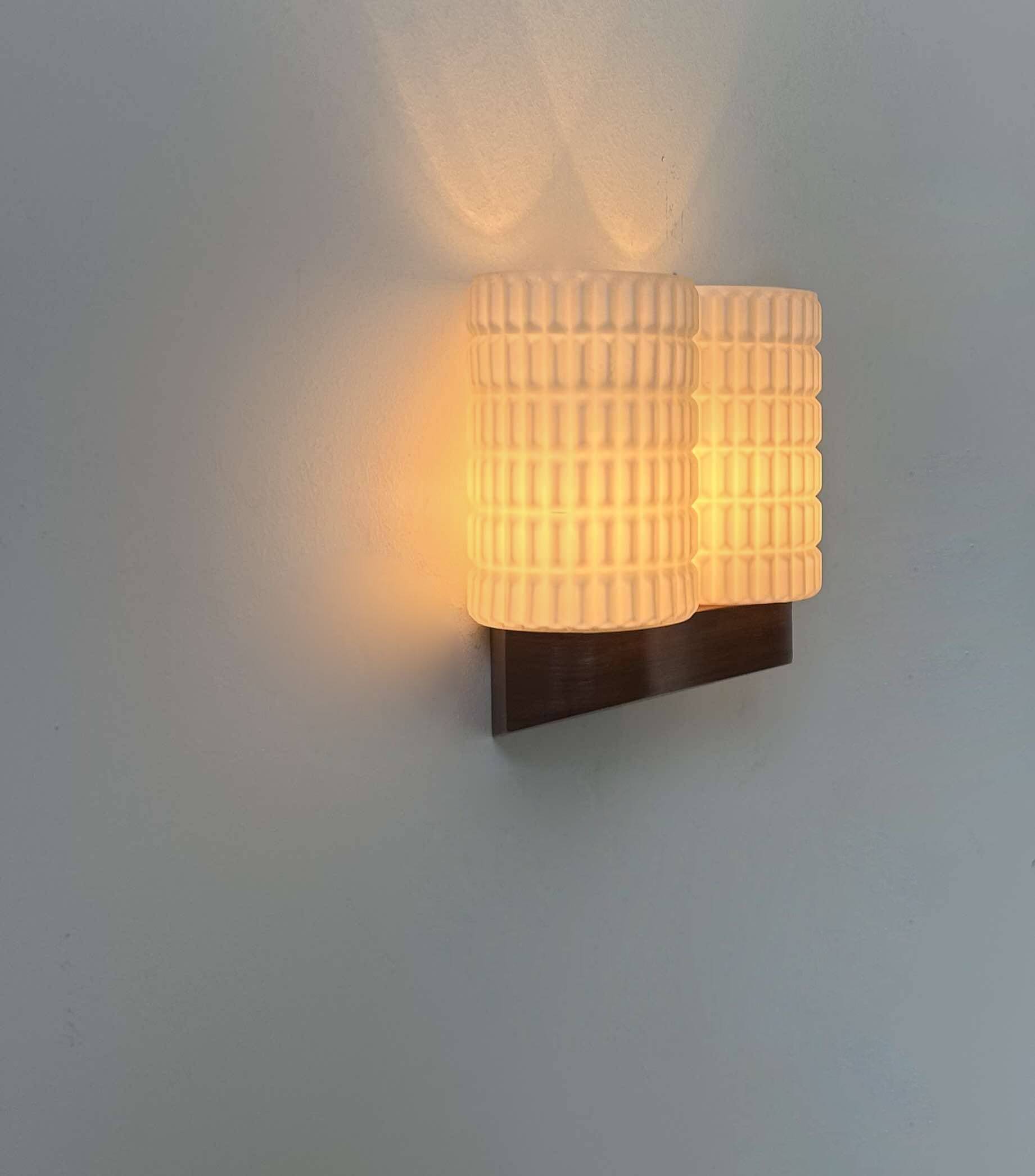 Vintage modernist teak and opaline wall lamp, Netherlands 1960s