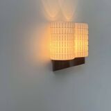 Vintage modernist teak and opaline wall lamp, Netherlands 1960s