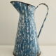 Vintage enamelled metal pitcher - blue and white
