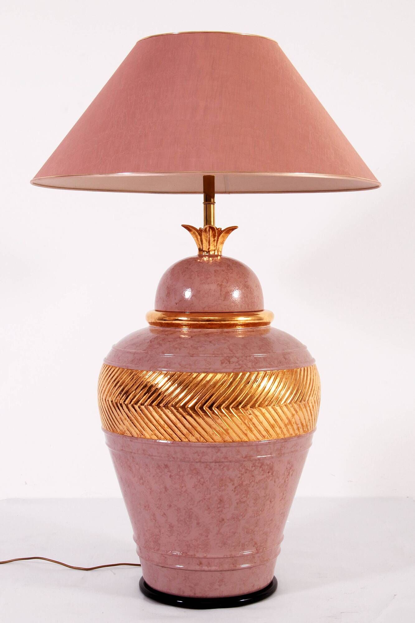 Large Italian Vintage Porcelain Lamp with Gold Detail