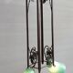 Art Deco chandelier 1930 in leafy wrought iron with 2 green tulip lights