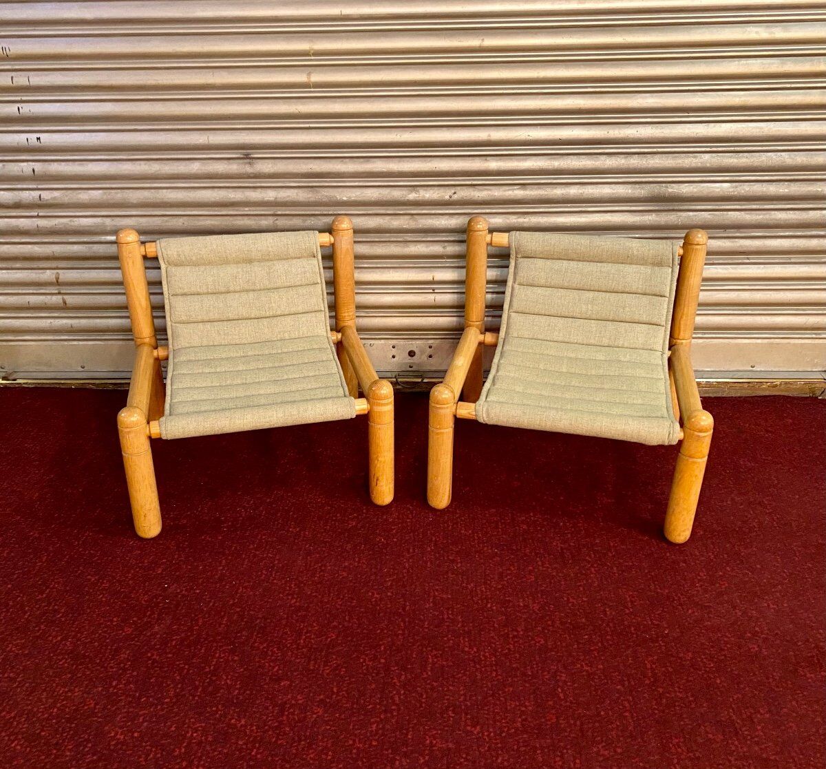 Pair of 1970s/80s armchairs in natural wood