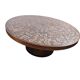 Vintage round wooden coffee table with a copper top.
