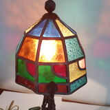 Lampe en fer forgé et vitraux par Augustin Louis Calmels, 1910