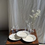 Set of 6 large soup plates with blue flower frieze pattern