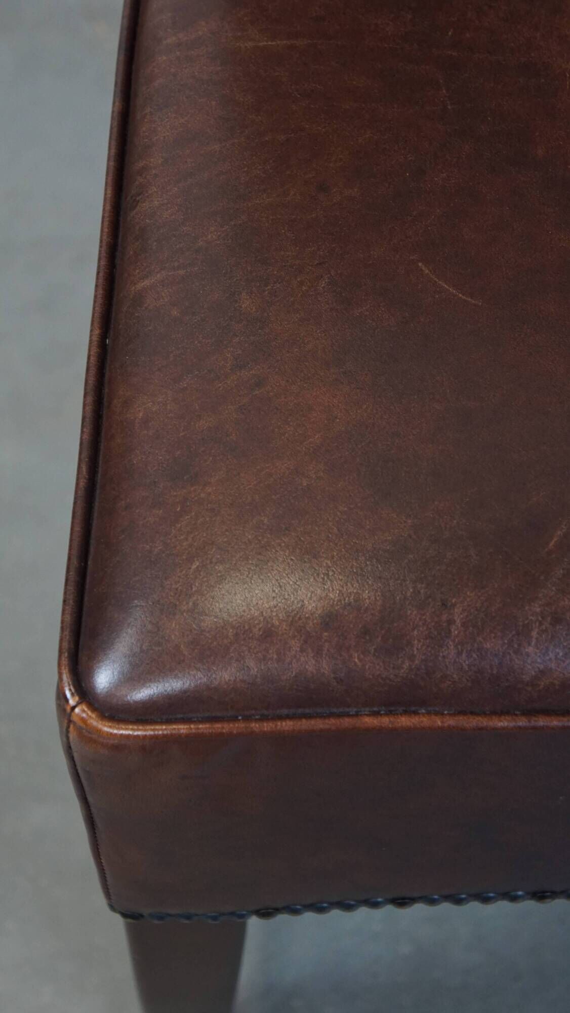 Set of 6 cognac-colored cowhide Art Deco design dining room chairs