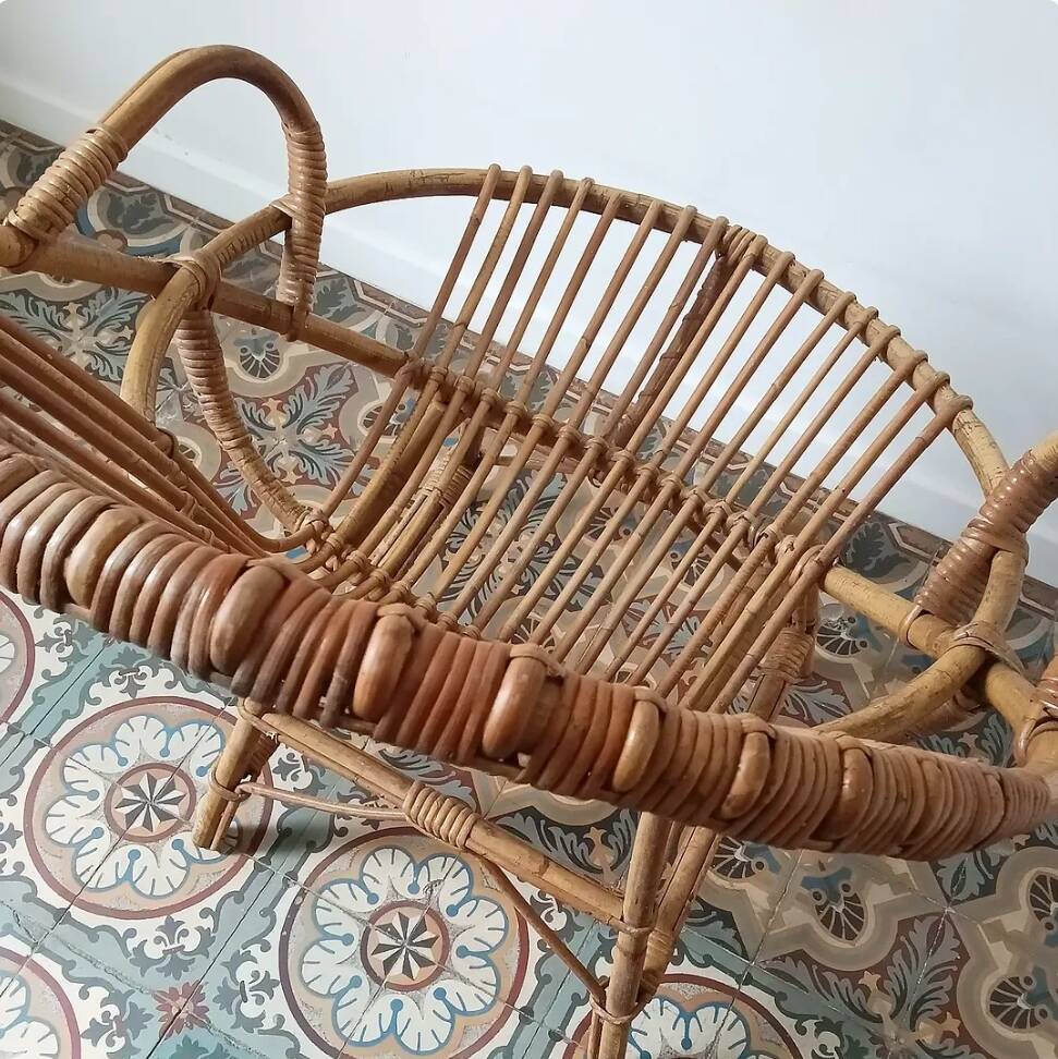 Trio de fauteuils rotin vintage